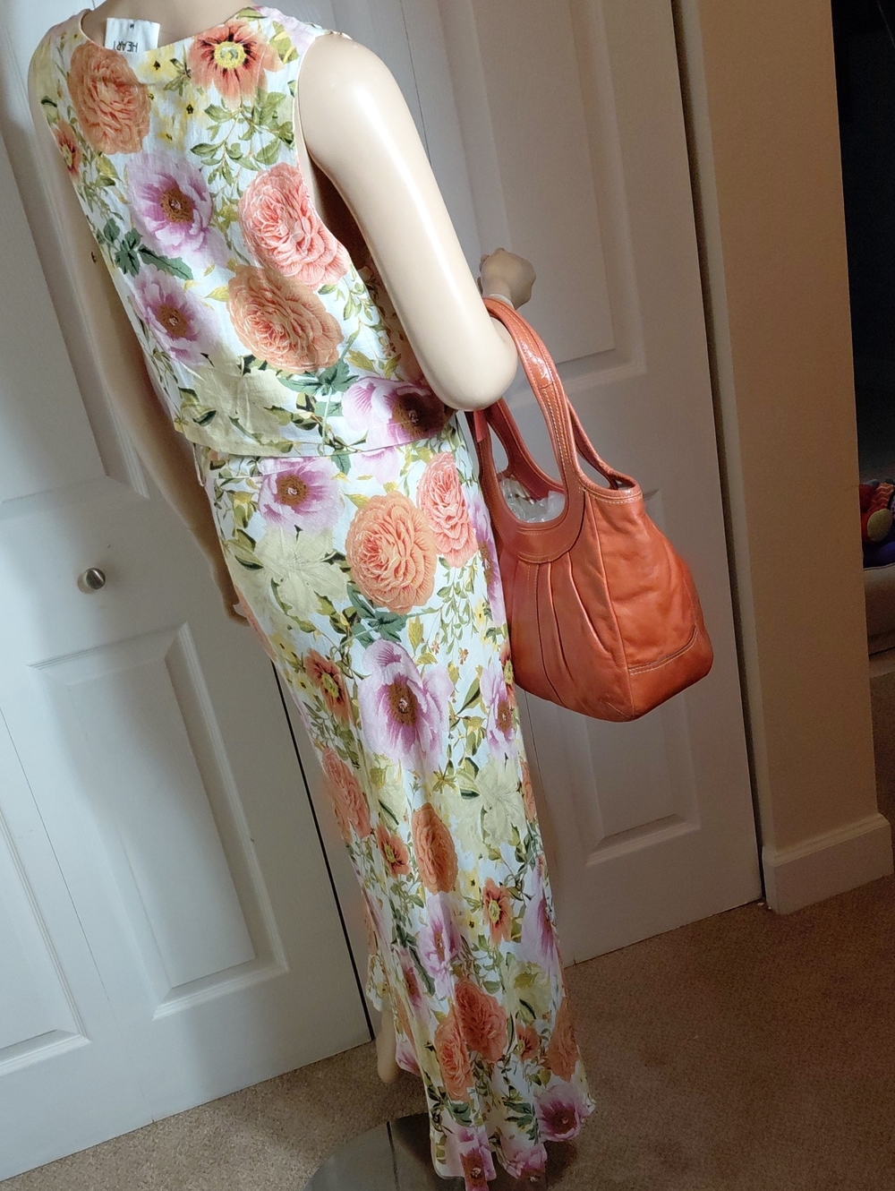 Floral Sleeveless Fitted 2 Piece Maxi Dress - Pink & Peach Green Flowers - Picture 4 of 16